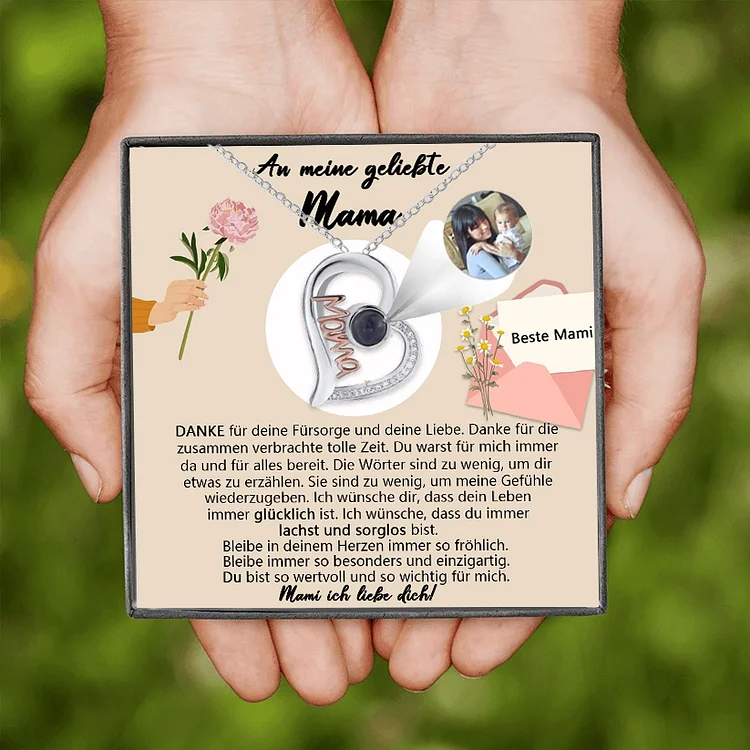 Kettenmachen Personalisiertes Foto Herz Projektion Mama Halskette-An meine geliebte Mama-Geschenk mit Nachrichtenkarte 