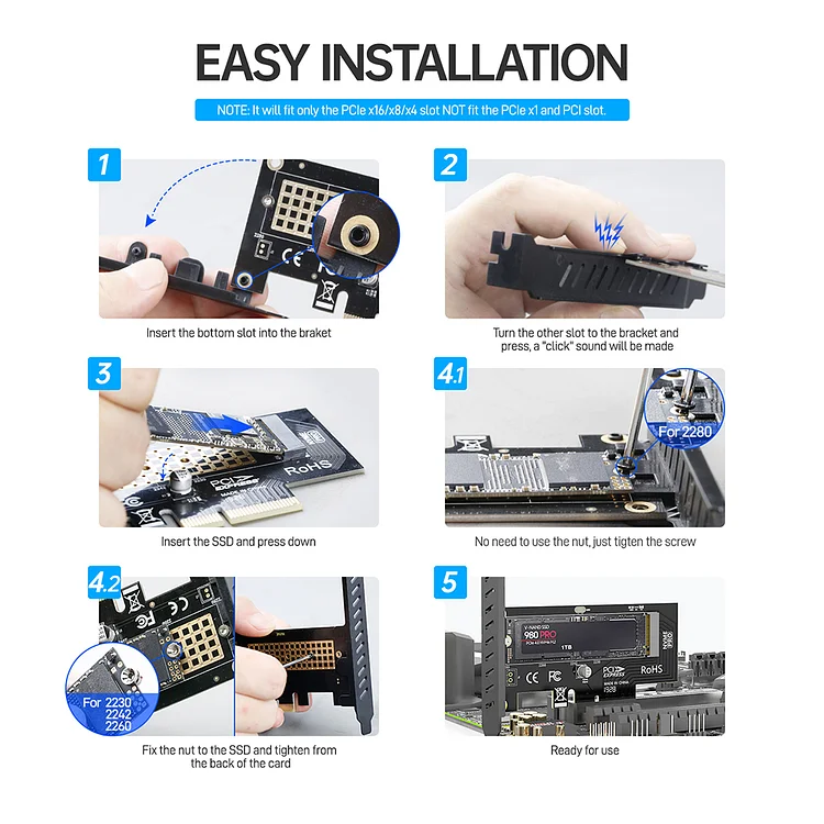 JEYI M.2 NVME to PCIe Adapter Card With SSD Heatsink, 64Gbps