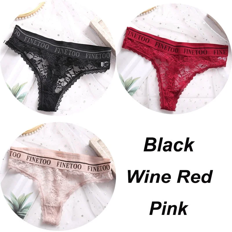 3PCS/Set Women Lace Panties Sexy G-string Underwear Female Underpants Floral Solid Color Briefs Lingerie Sexy Thong Panties M-XL