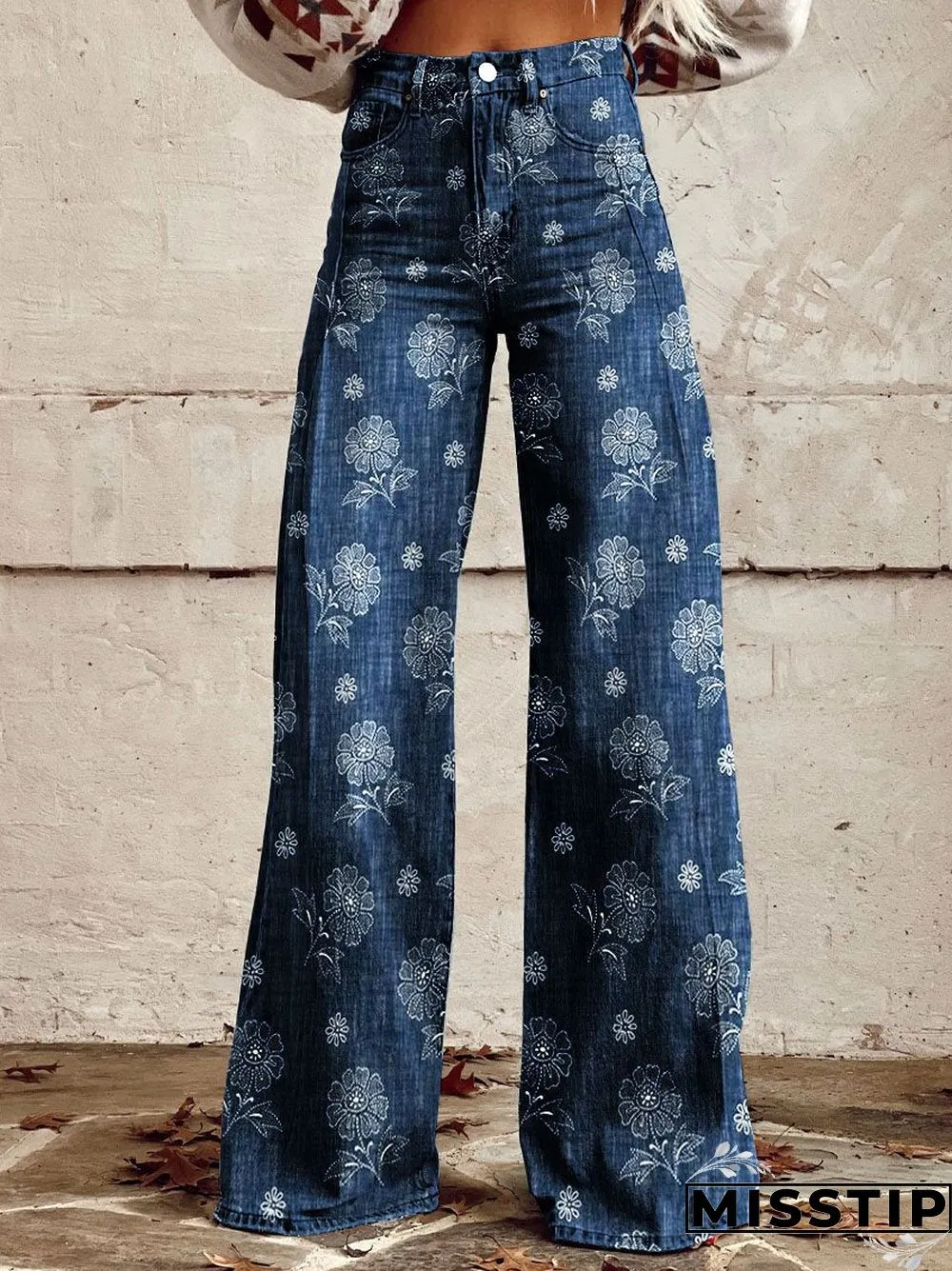 Women's Vintage Flower Print Casual Wide Leg Pants