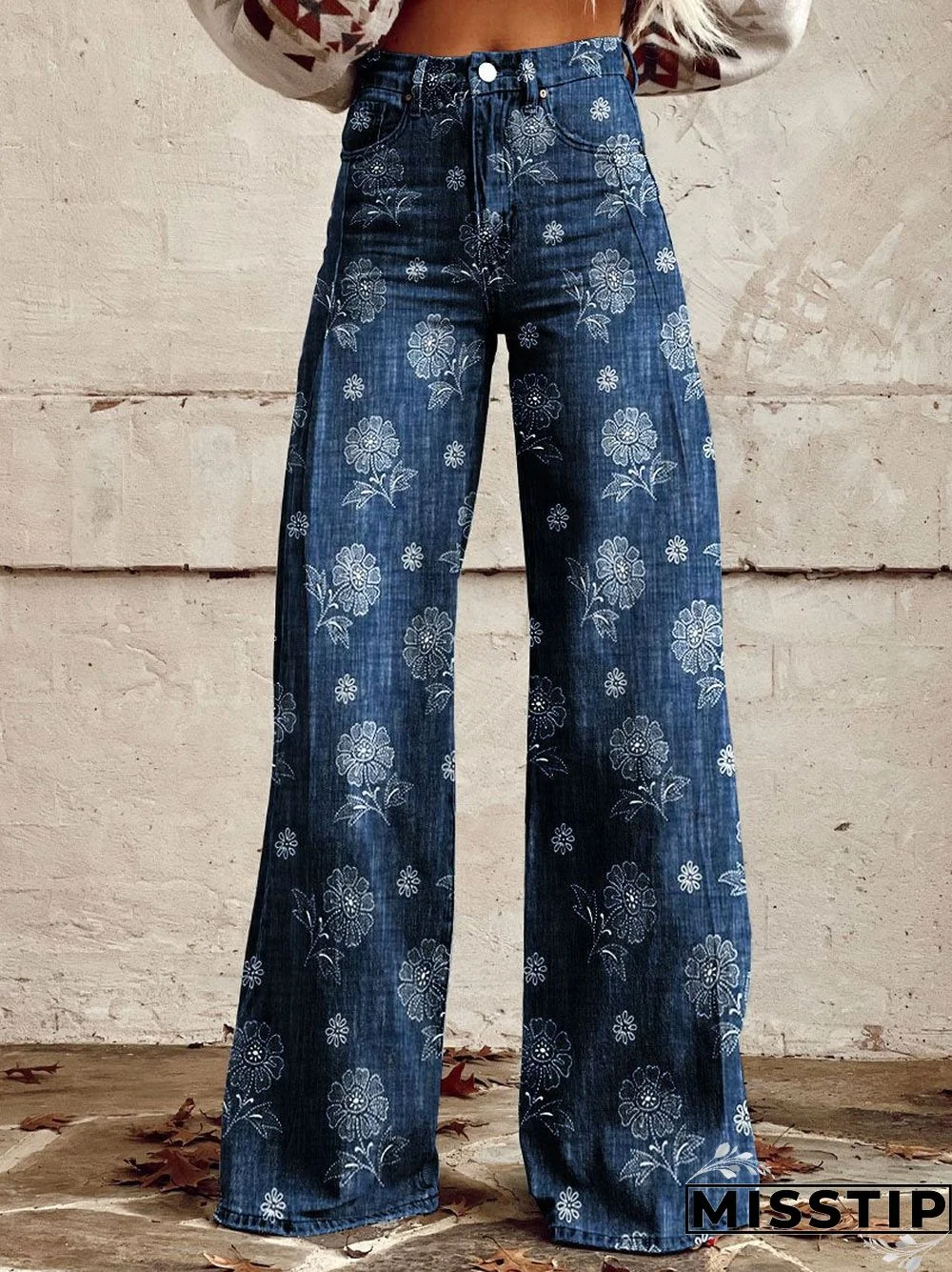 Women's Vintage Flower Print Casual Wide Leg Pants
