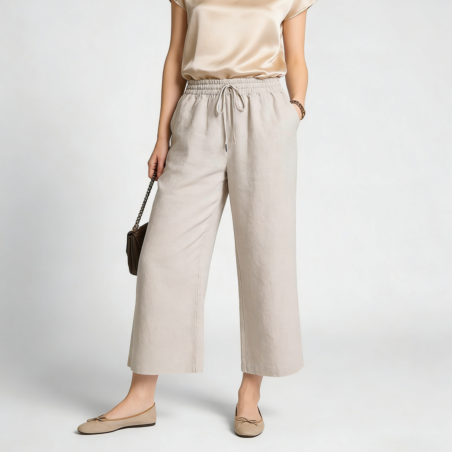 Linen Pants Women 100% Linen Elastic Waist Cropped Trousers Lightweight Breathable REAL SILK LIFE