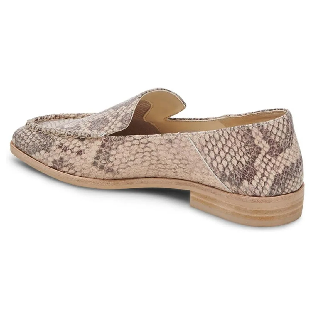 Beige Python Pattern Square Toe Flat Slip-On Women's Loafers