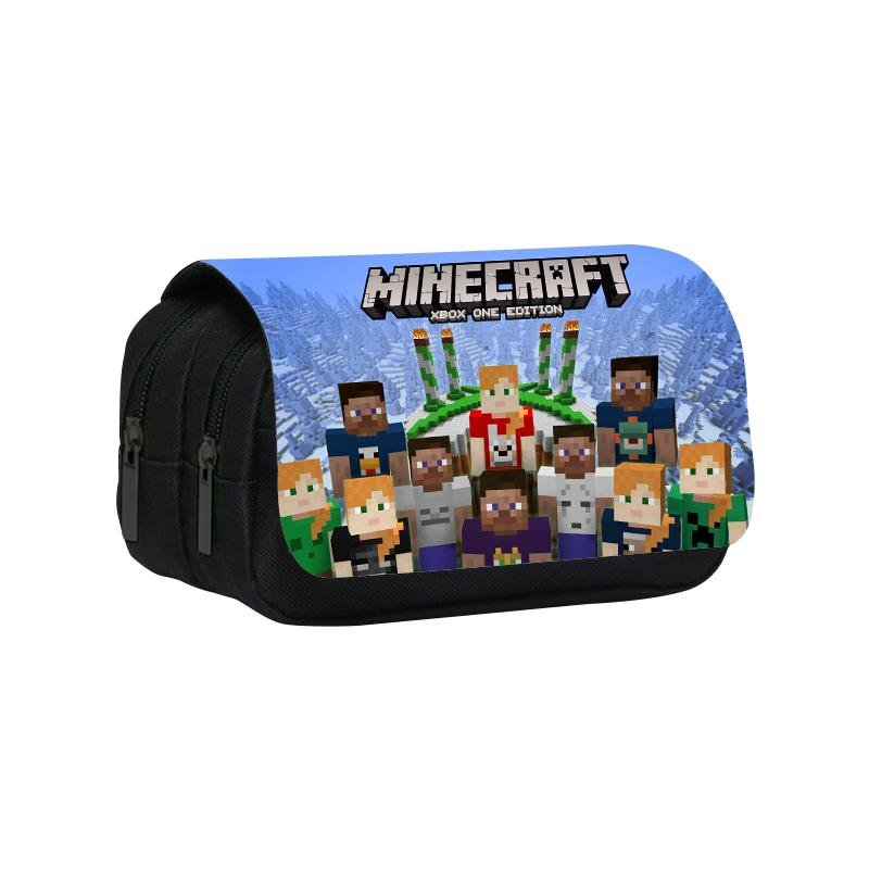 Minecraft Game Pencil Case Double Zippers Big Capacity Foldable Organizer Bag