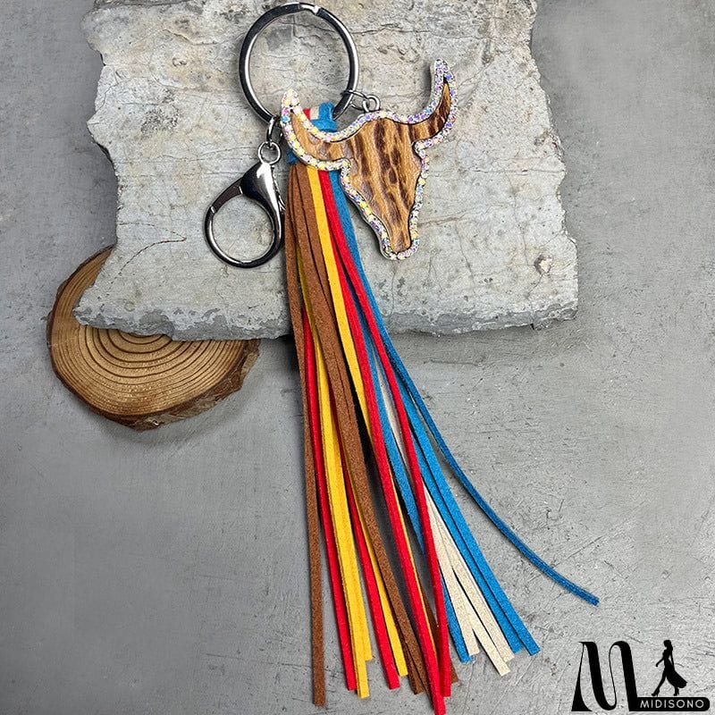 MidiSono - Rhinestone Bull Keychain with Tassel