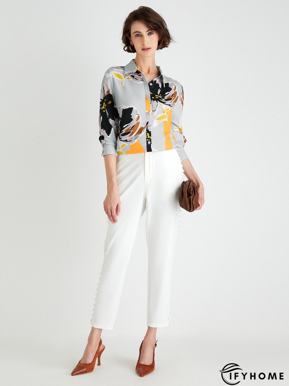 Elegant Floral Shirt Collar Long Sleeve Blouse | IFYHOME