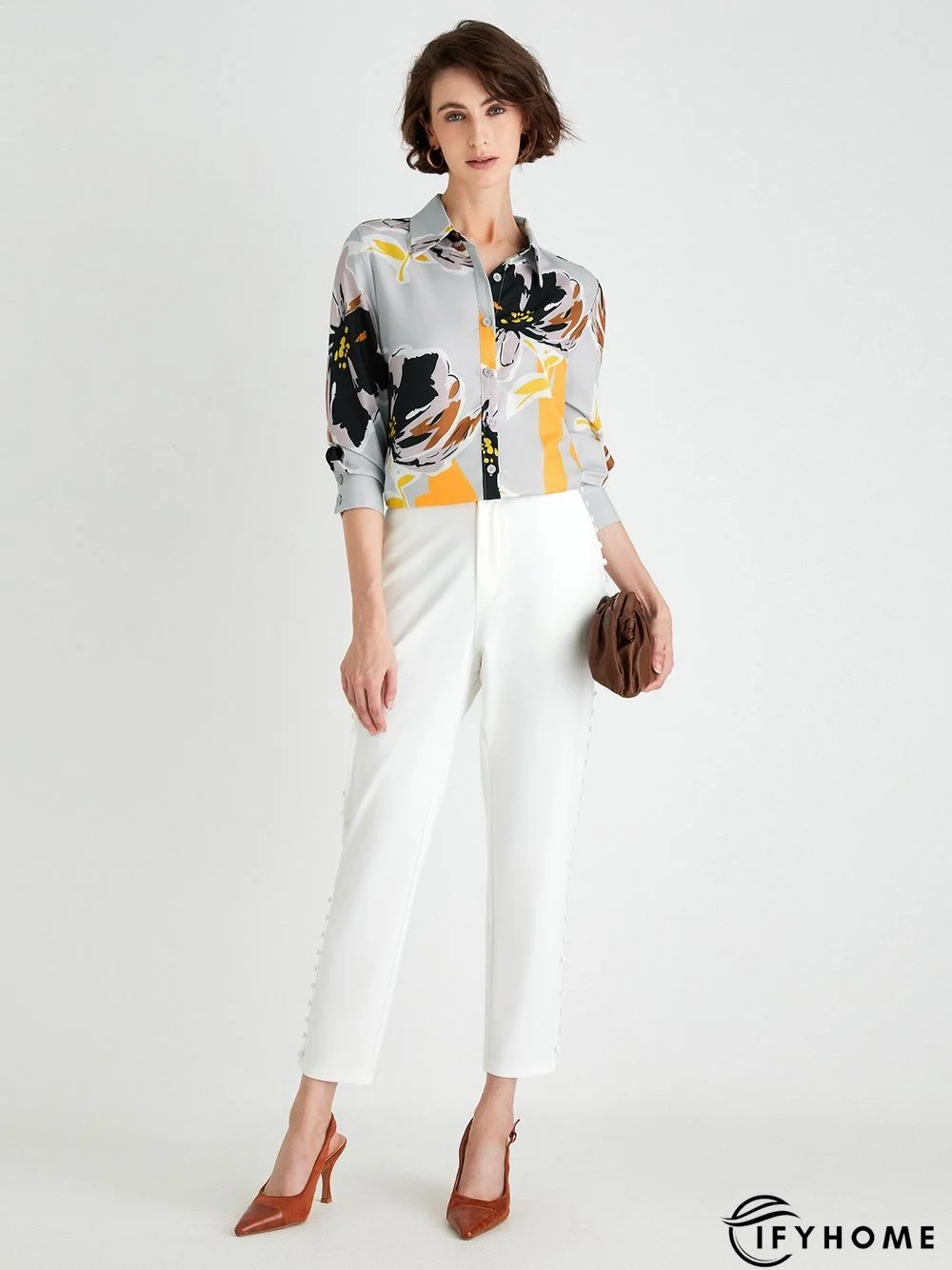 Elegant Floral Shirt Collar Long Sleeve Blouse | IFYHOME