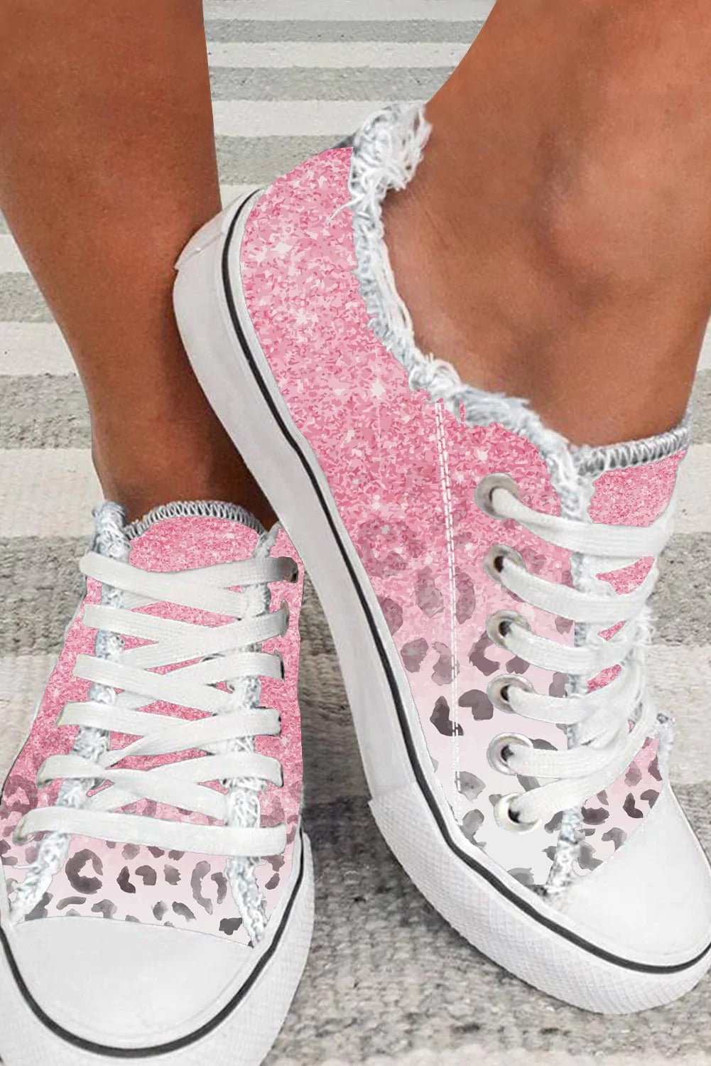 Ombre Pink Leopard Lace Up Canvas Shoes