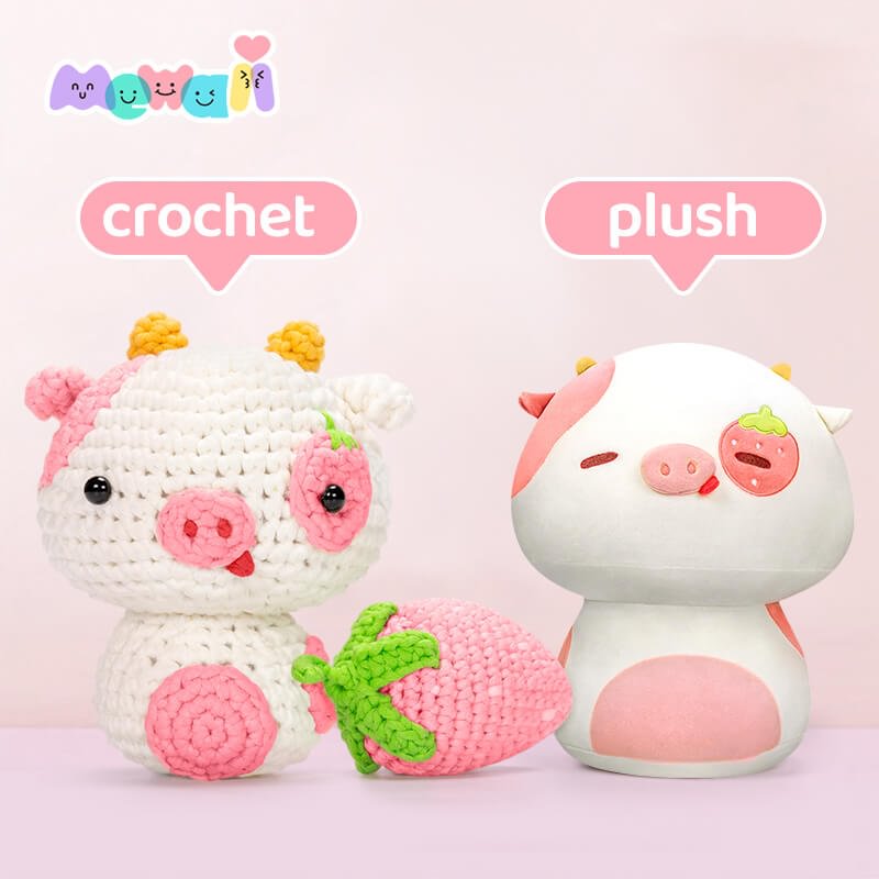 Mewaii Crochet Kits Kawaii Berry Crochet Cow Kits with Easy Peasy Yarn For Beginners