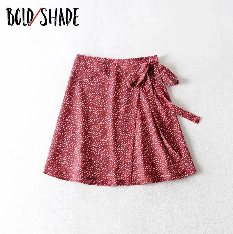Bold Shade Vintage Aesthetic Fashion Mini Skirts Bow Floral Irregular Sexy Skirt Streetwear E-girl Women Outfits Autumn Summer