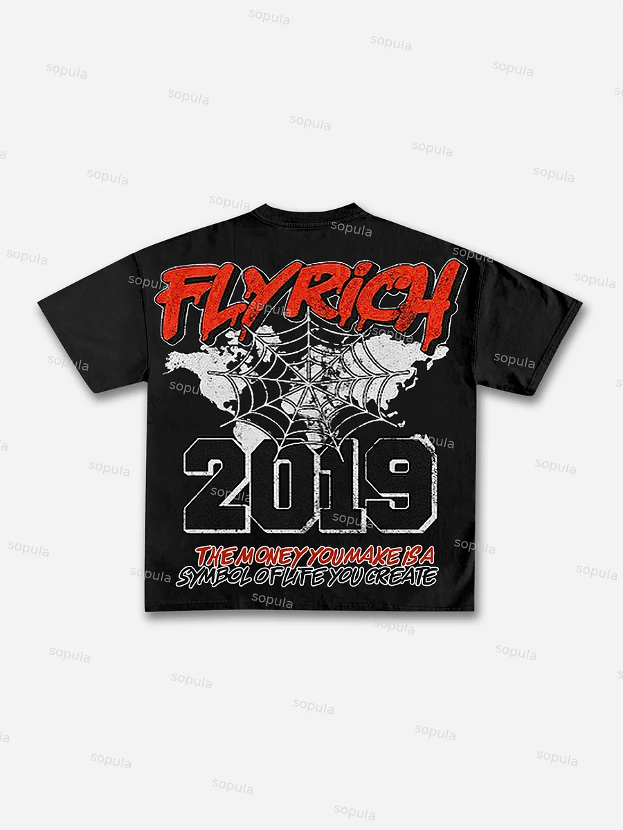 Y2K Vintage FlyRich 2019 World Graphic Cotton T-Shirt