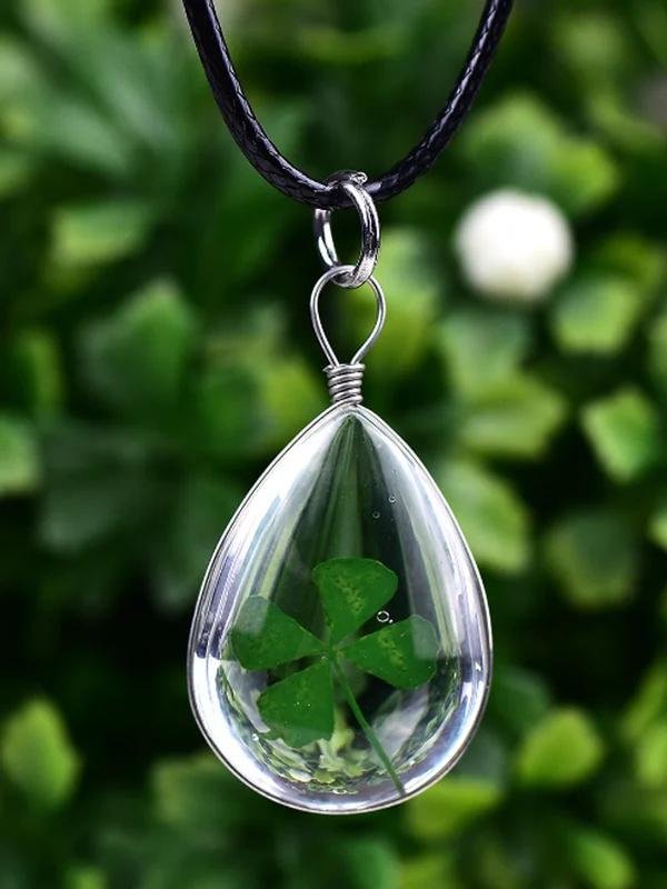 Women's Casual Four Leaf Glass Necklace