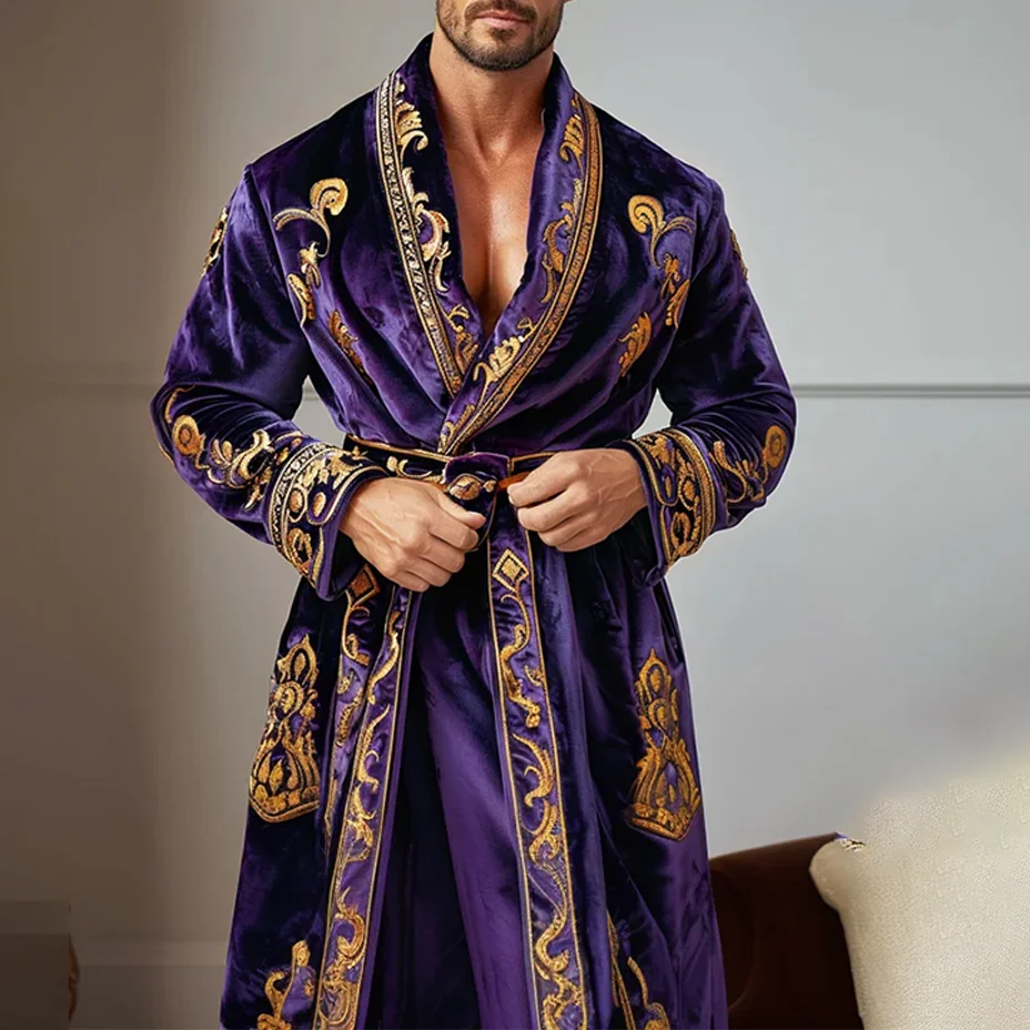 Men's Flannel Baroque Art Robe Pajamas-inspireuse