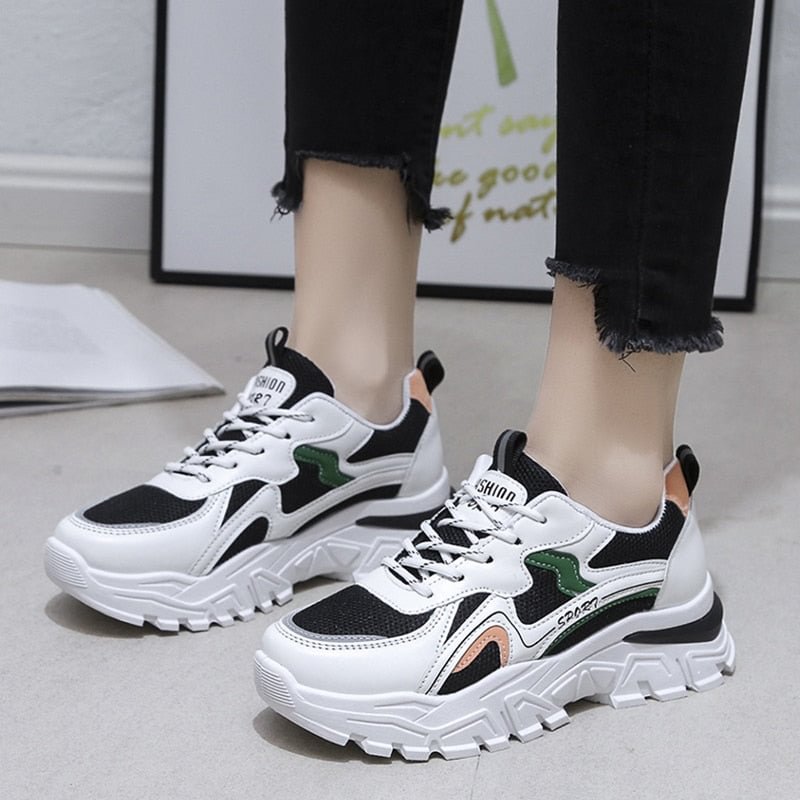 2022 New Women Platform Chunky Sneakers Mesh Breathable Sport Shoes Woman Fashion Thick Sole Walking Ladies Casual Shoes