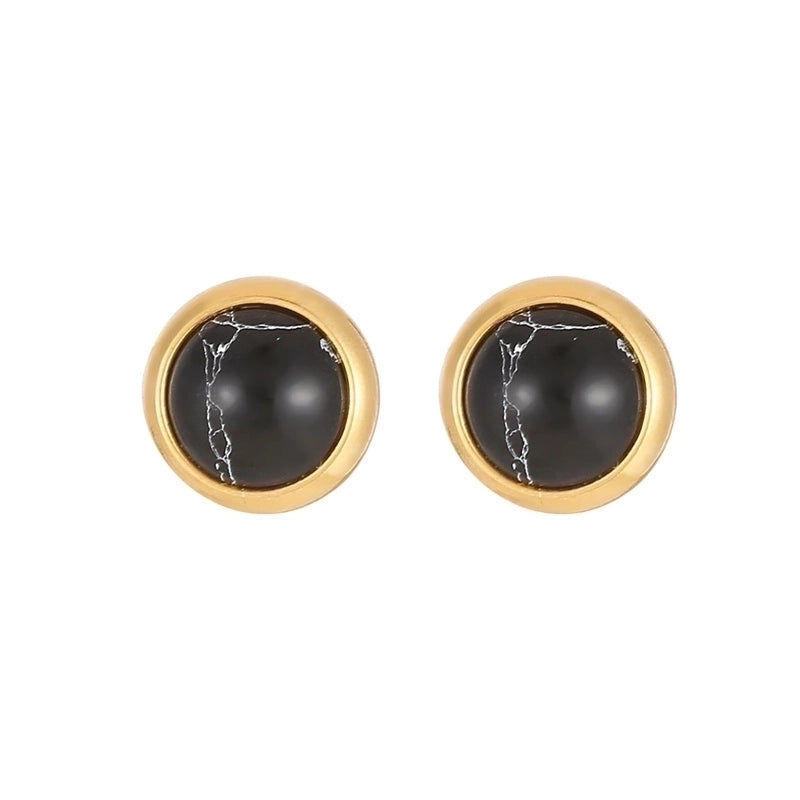 1 Pair Classic Style Round Texture Inlay 304 Stainless Steel Turquoise White Gold Plated Gold Plated Ear Studs