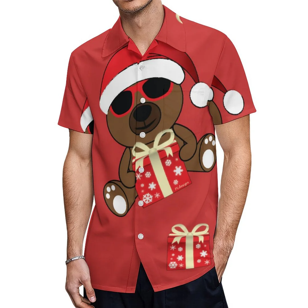 Short Sleeve Cool Santa Bear Christmas Gift Hawaiian Shirt Mens Button Down Plus Size Tropical Hawaii Beach Shirts