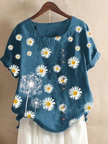 Casual O-Neck Cotton-Blend Shirts & Tops Zaesvini