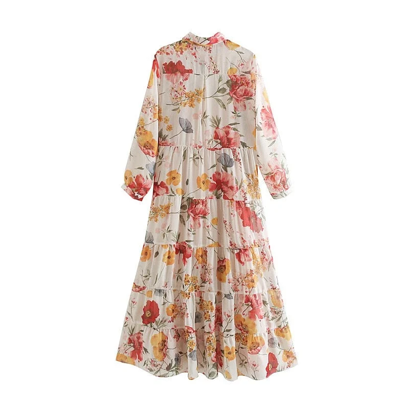 Women Floral Dress Chiffon Material Spring 2021 New Fashion Spaghetti Strap Lining Two Piece Sets Modern Lady Long Dresses