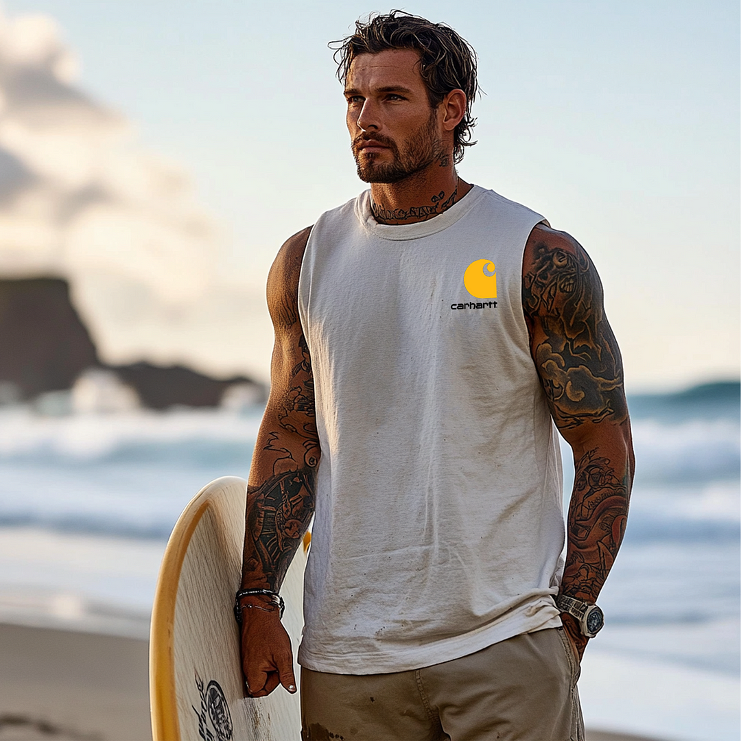 Men's Sleeveless Surf Tee with Logo Embroidery