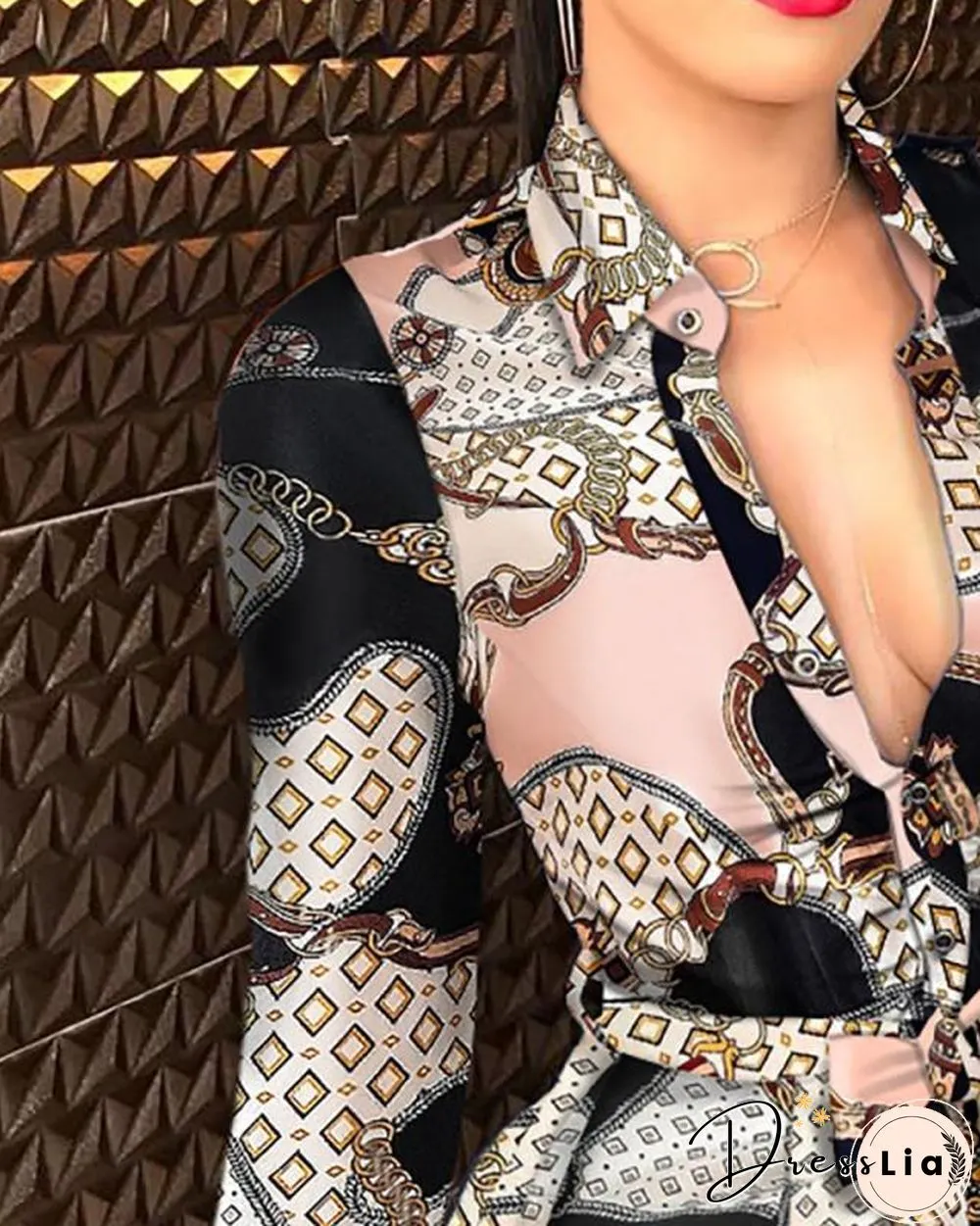 Autumn and Winter New Long Sleeve V-neck Bandage Fashion Sexy Printed Dress