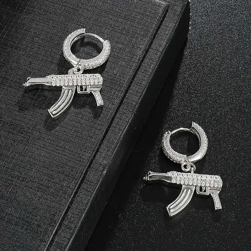 Iced Out Hip Hop MP5 Submachine Gun Gold Earring-VESSFUL