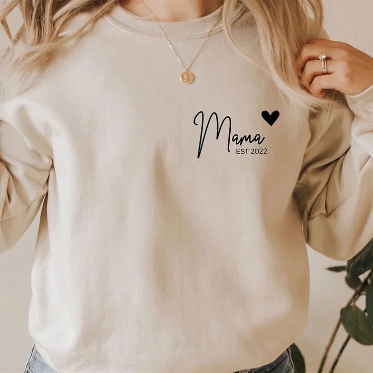 Personalized Mama Est Sweatshirt with Child's Name on Sleeve,Mothers Day Gift,New Mom Gift