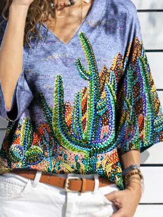 Casual V Neck Cotton Short Sleeve T-shirt