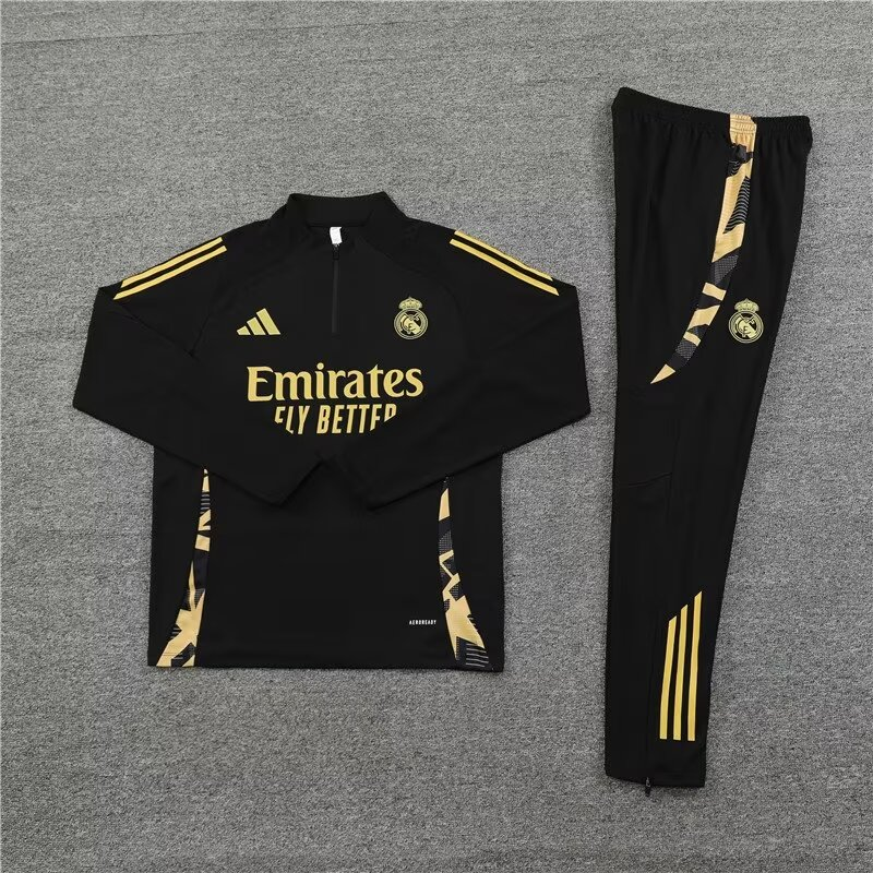 24/25 Real Madrid Half-Pull Training Kit Black Golden Football Thai Quality