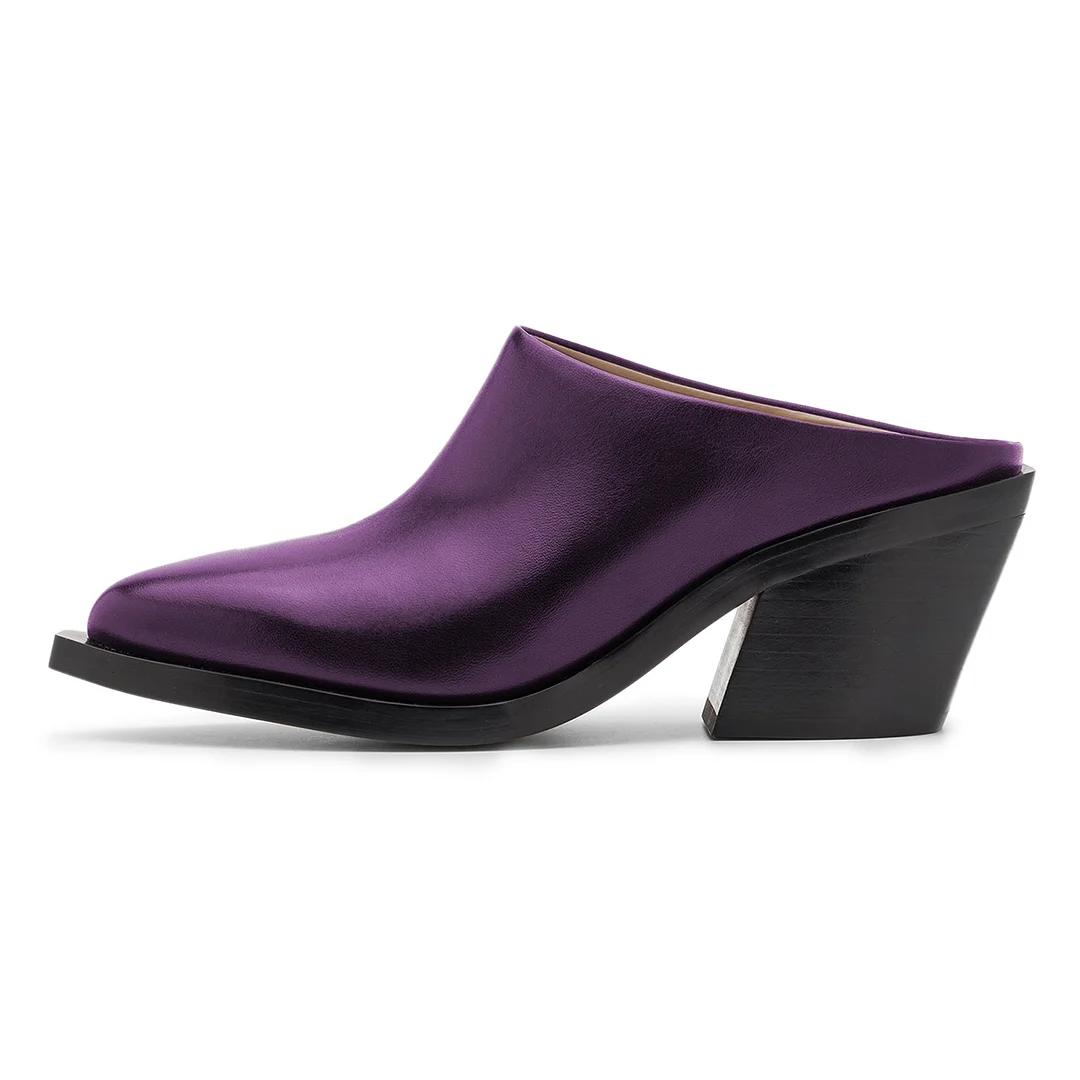 Stylish Purple Vegan Leather Snip Toe Mules with Block Heels