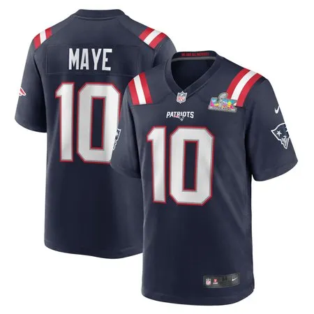 Youth New England Patriots #10 Drake Maye Navy Super Bowl LX Patch Game Jersey