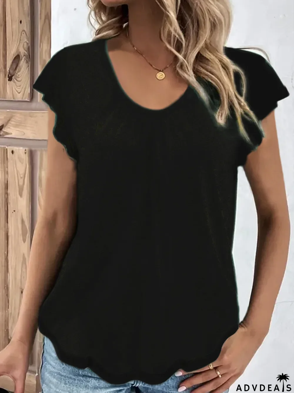 Women's Solid Color Short Sleeve Scoop Neck Top