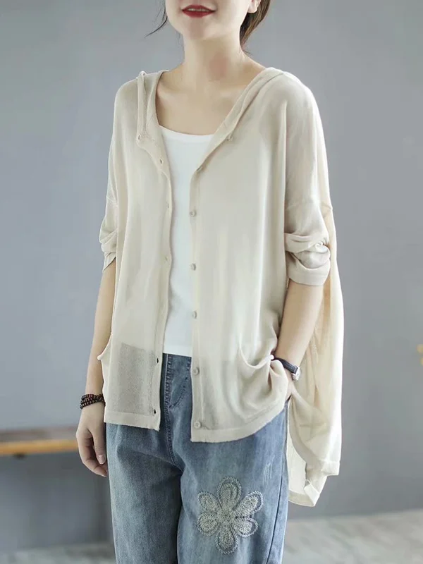 Minimalist Pure Color Sun Protection High-Low Cardigans
