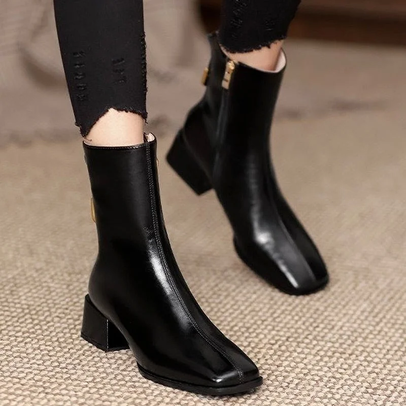 Women's riding Short Boots Pu Leather Thick Heel Pointed Head 2021new Autumn Platform Side Zipper Fashtion Women's Casual Boots