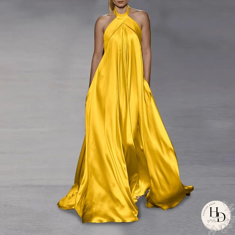 Women Fashion O Neck Pleated Long Maxi Dresses Solid Color Sleeveless Strap Baggy Vestido S-5Xl