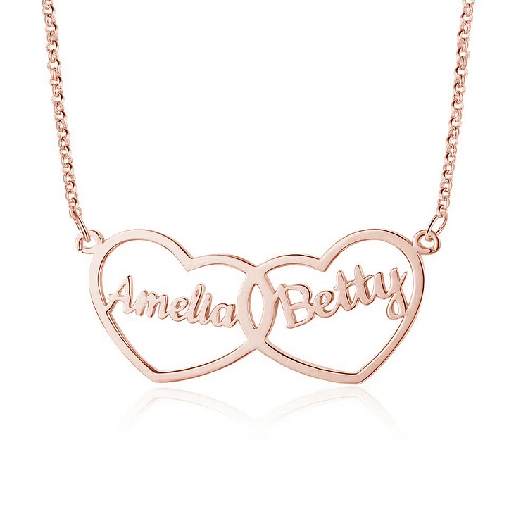 Double Heart Personalized Name Necklace Couple Name Customization