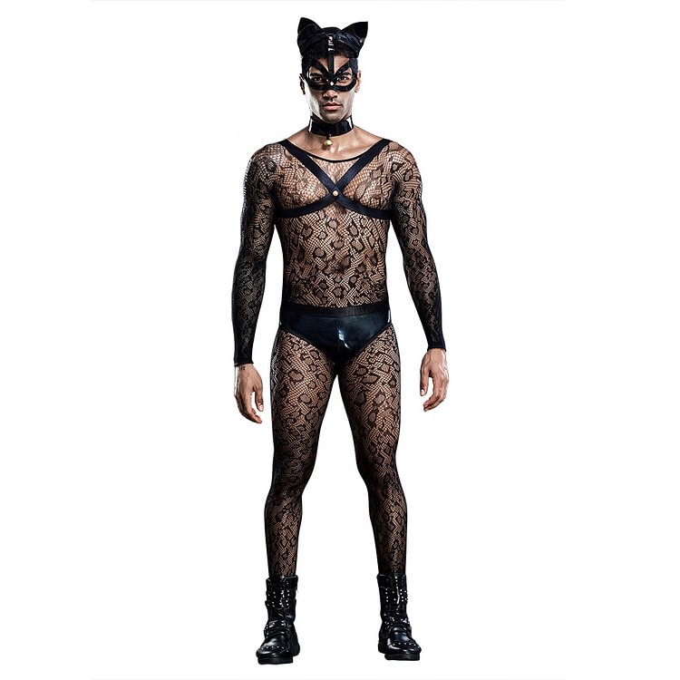 Cat Men's Erotic Uniform See-Through Sexy One-Piece Netsuit