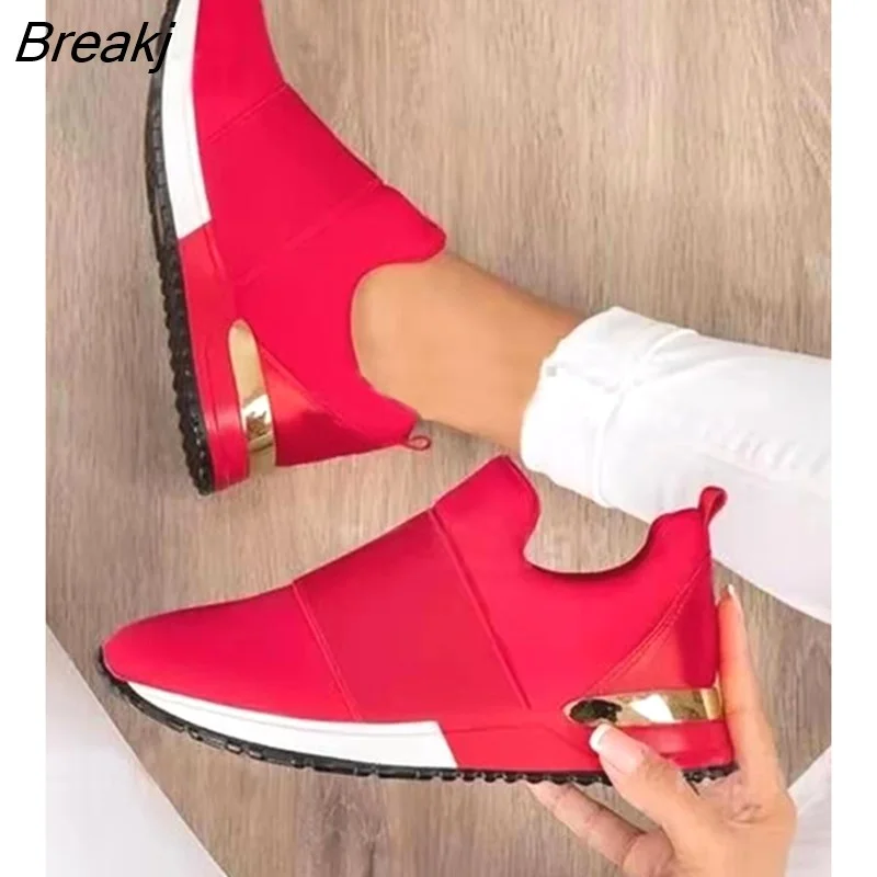 Breakj Women Mesh Breathable Sneakers Fashion Slip on Flat Casual Shoes Wedges Platform Women Lightweight Out Walking Shoes Zapatillas