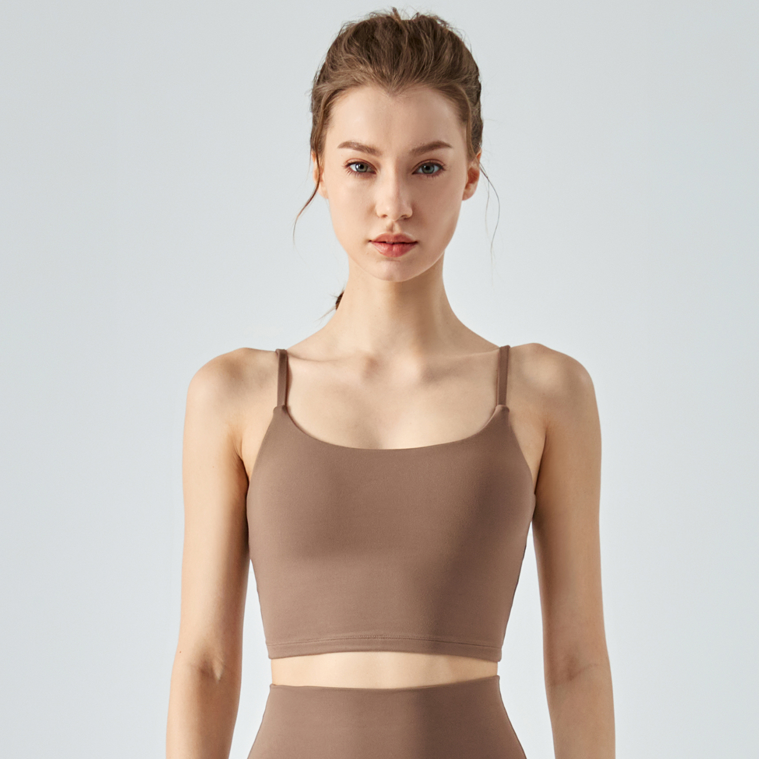 Buy eco friendly thin straps sports gym workout sustainable fitness tank top vest of high quality on Hergymclothing Chocolate 