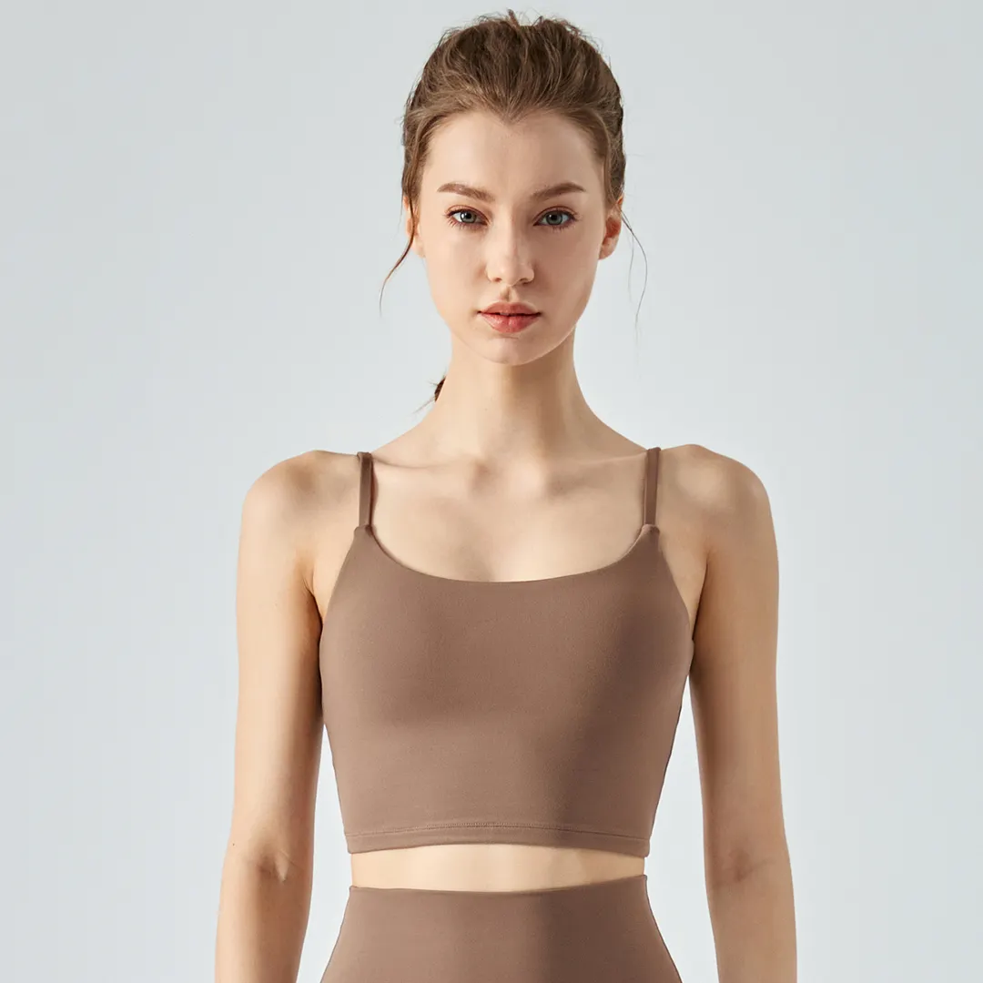 Buy eco friendly thin straps sports gym workout sustainable fitness tank top vest of high quality on Hergymclothing Chocolate 