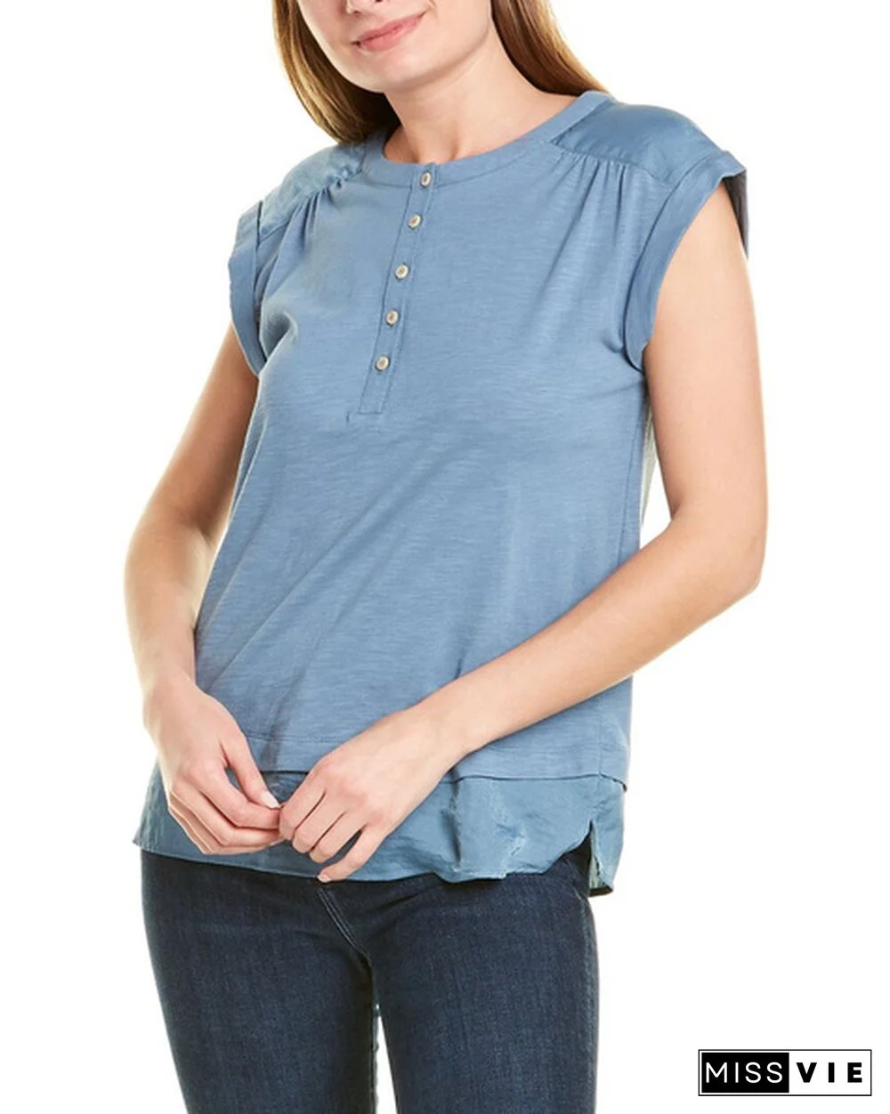 Vince Camuto Mixed Media Henley Shirt