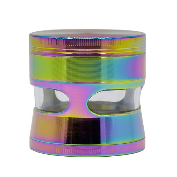 Rainbow Thin Waist Side Transparent Window 4 Piece Zinc Alloy 63MM Grinder