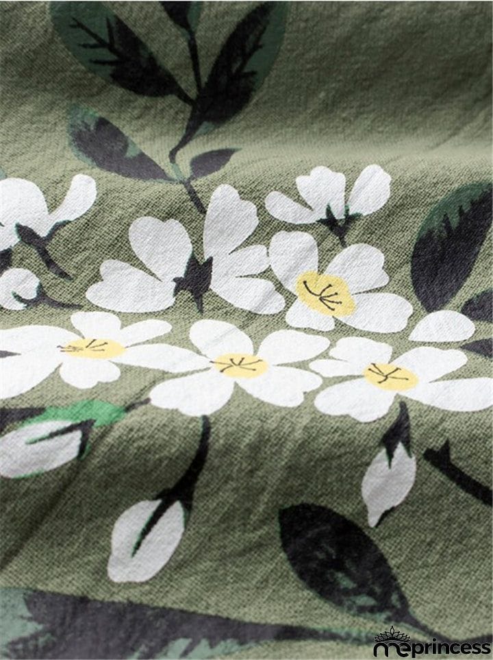 Relaxed Fit Scoop Neck Sleeveless Floral Print Cotton Linen Ankle-Length Dress