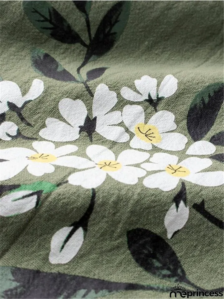 Relaxed Fit Scoop Neck Sleeveless Floral Print Cotton Linen Ankle-Length Dress