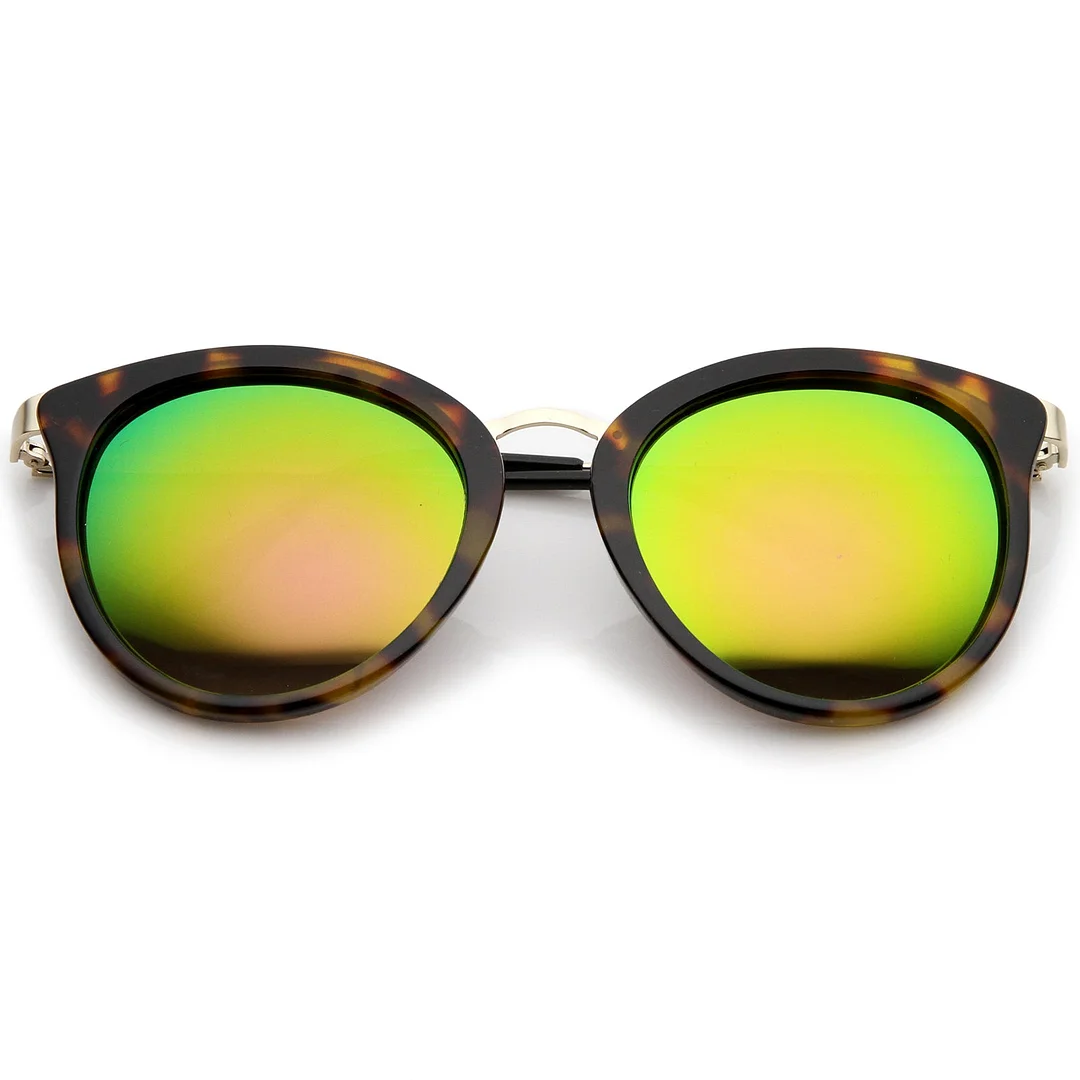 Modern Slim Metal Temple Colored Mirror Lens Cat Eye glasses 54mm