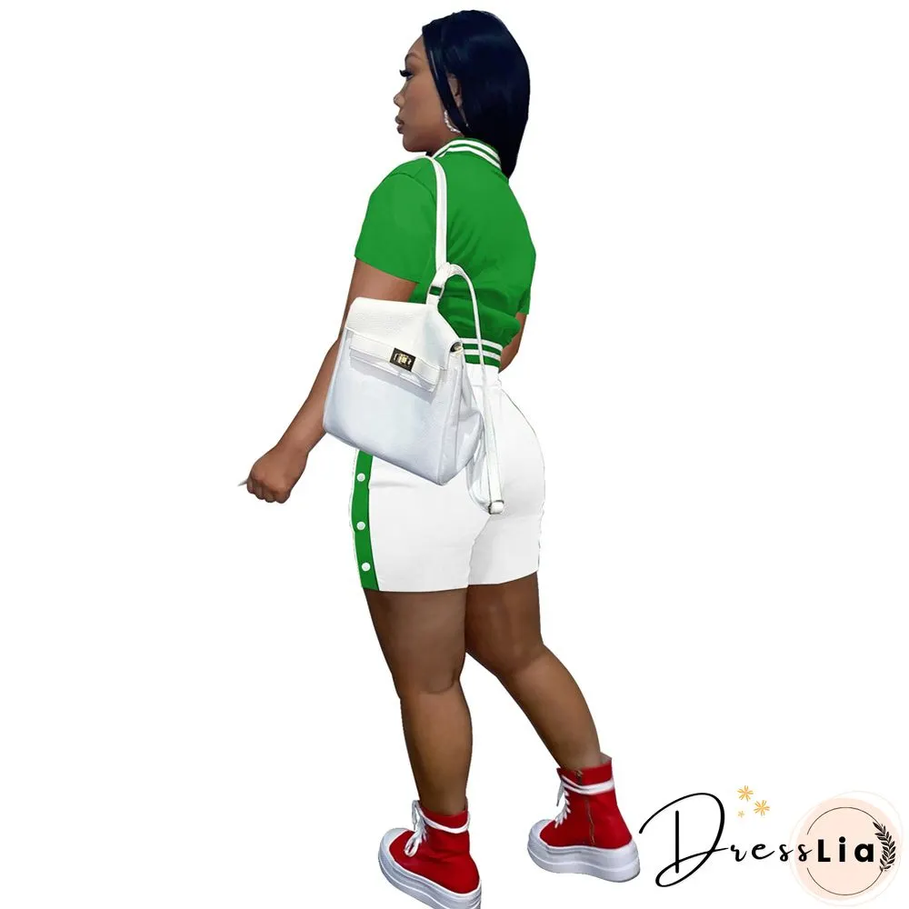 Short Sleeve Button Baseball Jacket and Shorts Set