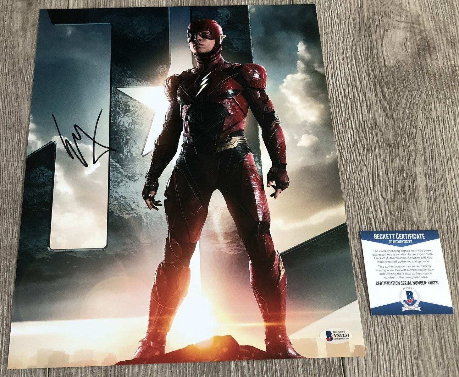 EZRA MILLER SIGNED JUSTICE LEAGUE THE FLASH 11x14 Photo Poster painting wEXACT PROOF BECKETT COA