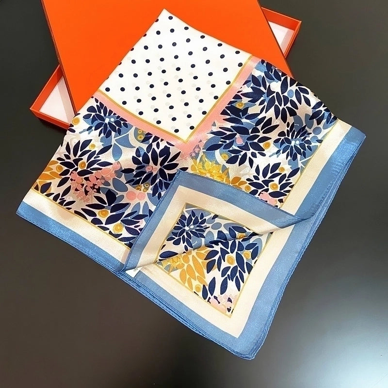 60cm Spring New Little Leaves Professional Ladies Square Scarf Silk Scarf