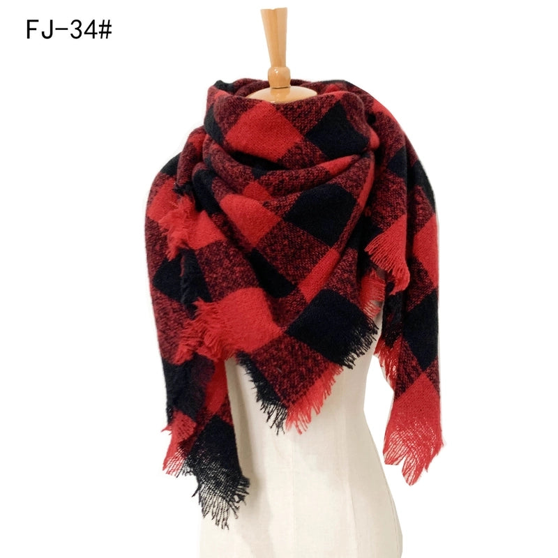 Hot Factory Direct Supply Autumn And Winter New Thickened Warm Circle Yarn Bristle Plaid Square Scarf For Women