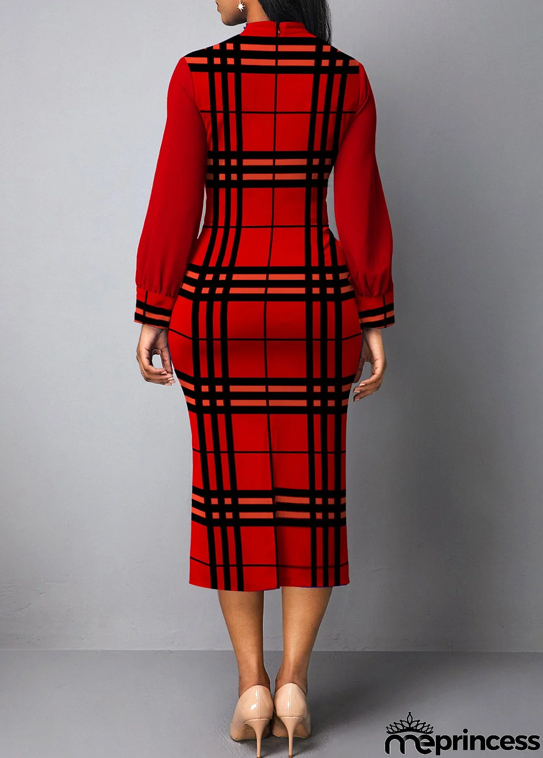 Red Patchwork Plaid Two Piece Suit Dress