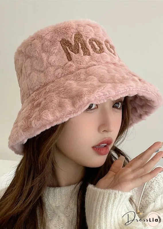 Unique Pink Fuzzy Fur Thick Graphic Bucket Hat